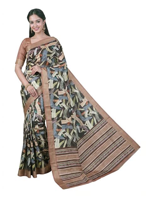 BlossomEase Semi Tussar Multi Print Saree with Elegant Border | The SCM ...