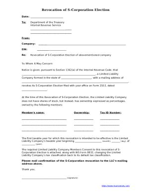 Revocation of S-Corporation Election Doc Template | pdfFiller
