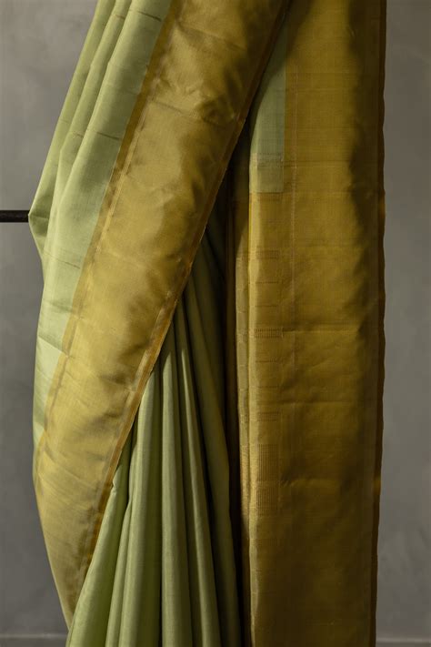 Light Green with Light Gold Border with Malli Moggu Motif Kanjivaram S ...