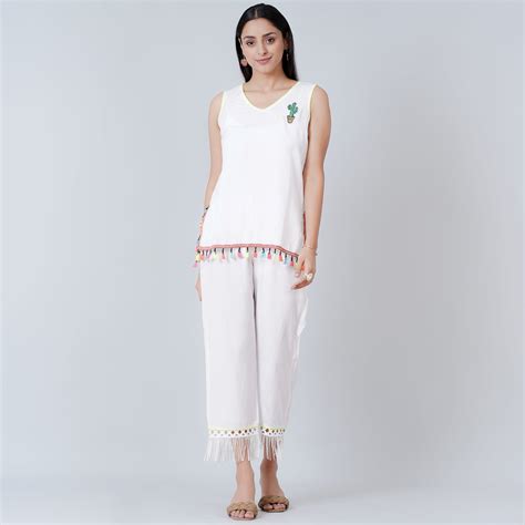 White Summer Top with Pants Set – First Resort by Ramola Bachchan
