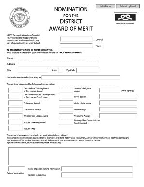 District Award Of Merit Form Fillable - Fill and Sign Printable ...