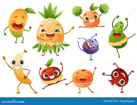 Cartoon Funny Fruits Dancing and Cheering Enjoying Summer Season Vector ...