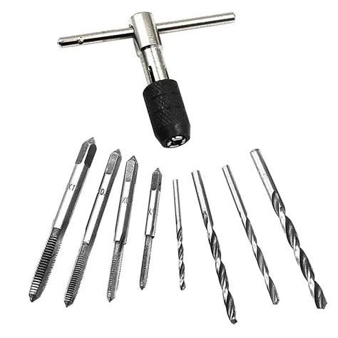 9pcs Hand Tap Set Screw Thread Taps T-Wrench Reamer M3-M6 Twist Drill ...