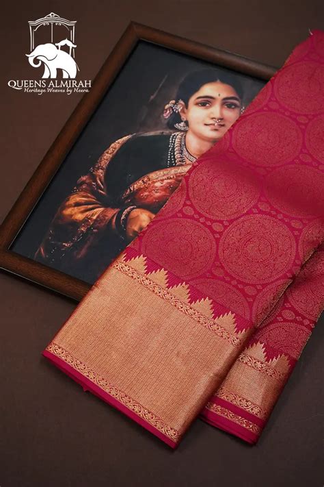 DEEP CARMINE WITH DARK ROSE PURE KANCHIVARAM SILK SAREE - Queens Jewel ...