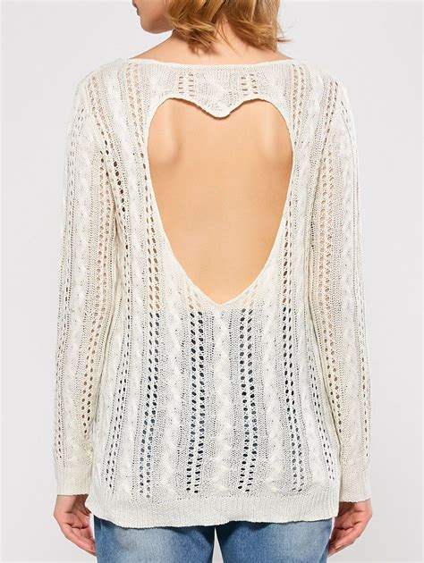 Heart Cutout Back Open Stitch Sweater WHITE: Sweaters | ZAFUL | Open ...