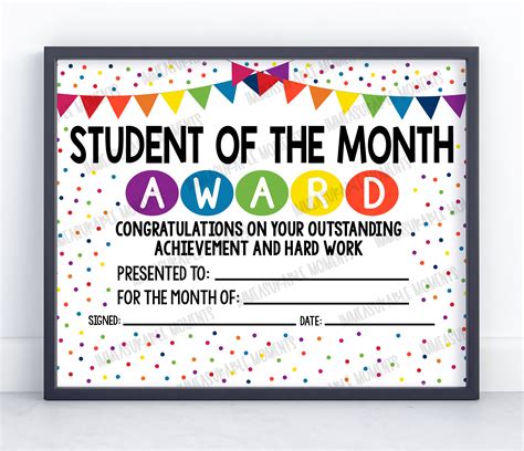 Student of the Month Award Certificate Colorful Dots - Etsy Finland