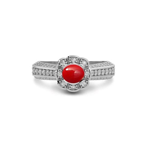 Buy Red Coral Stone Silver R30 Ring on GemsRoot