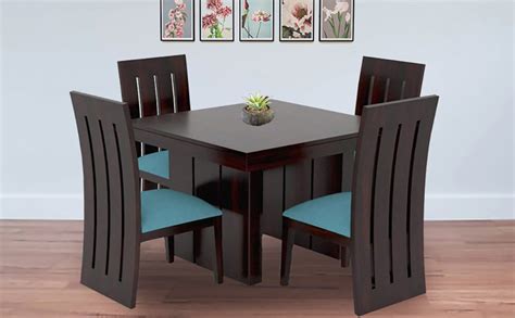 Mamta Decoration Sheesham Wood 4 Seater Dining Table Set with Cushioned ...