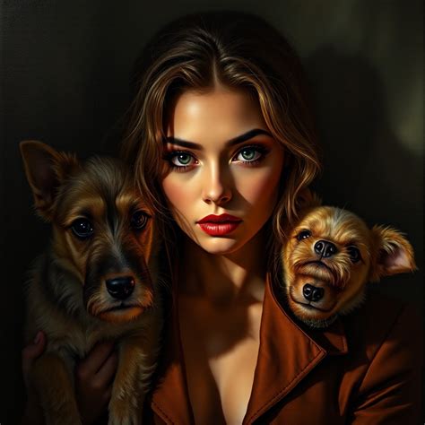 Stunning Woman with Dogs in an Oil Painting | Stable Diffusion Online