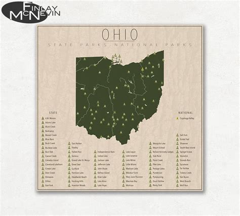 OHIO PARKS National and State Park Map Fine Art Photographic - Etsy