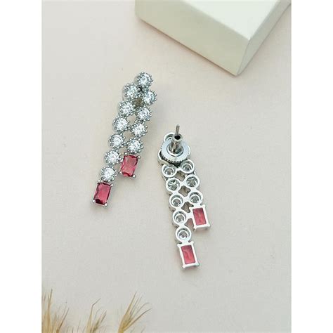 Buy Abdesigns Red Silver Plated American Diamond Jewellery Set Online