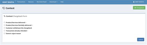 Contest Chargeback on Dashboard