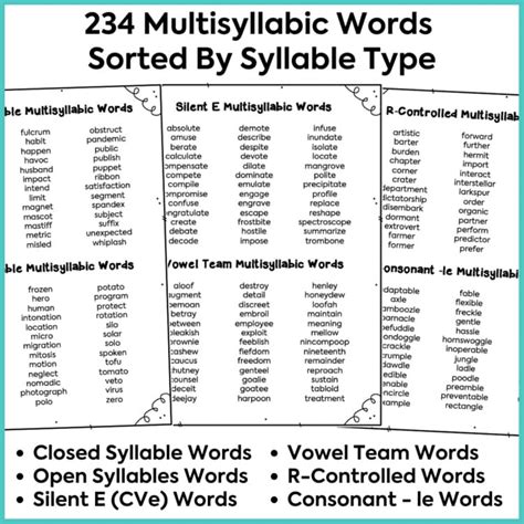 Multisyllabic Words Lists - 2, 3, 4, & 5 Syllable Decodable Words ...