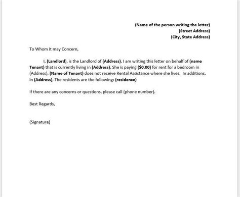 Landlord Confirming Tenant and Monthly Payments, Could Be Used for SSN ...