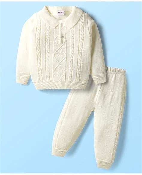 Babyhug Knit Full Sleeves Solid Coloured Sweater Set With Cable Knit ...