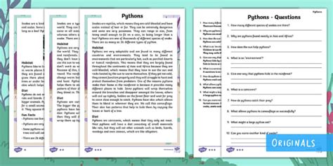 First Level Pythons Differentiated Reading Comprehension Activity
