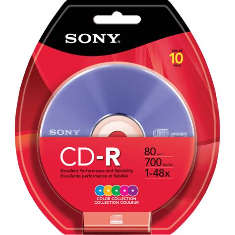 Sony CD-R 10 Disc Color Collection Blister Pack 10CDQ80RBX B&H