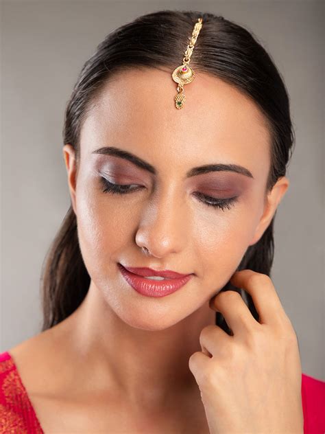 Priyaasi Traditional Gold Plated Real Kemp Maangtika Set of 2