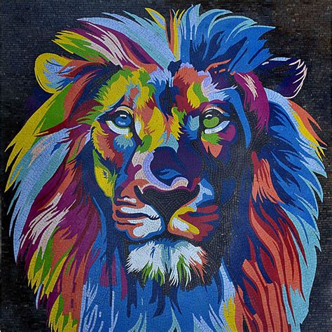 Vibrant Lion Mosaic Art | Modern Animal Portrait | Modern mosaics ...