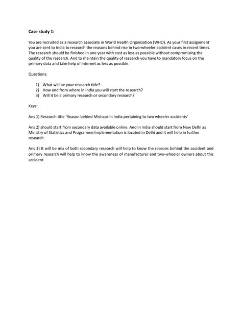 Case Studies - Research Methodology - Case study 1: You are recruited ...