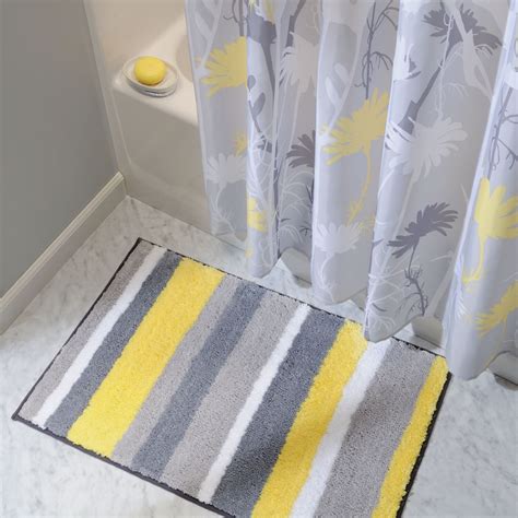 iDesign Microfiber Stripes Bathroom Shower Rug 34" x 21", Yellow /Gray ...