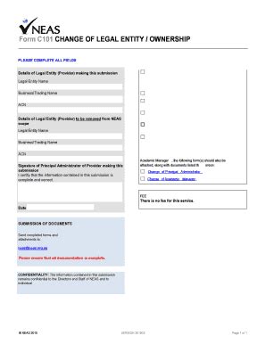 Fillable Online Form C101 CHANGE OF LEGAL ENTITY / OWNERSHIP PLEASE ...