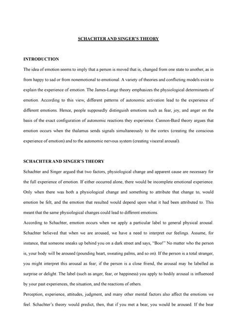 Schachter and Singer theory - SCHACHTER AND SINGER’S THEORY ...