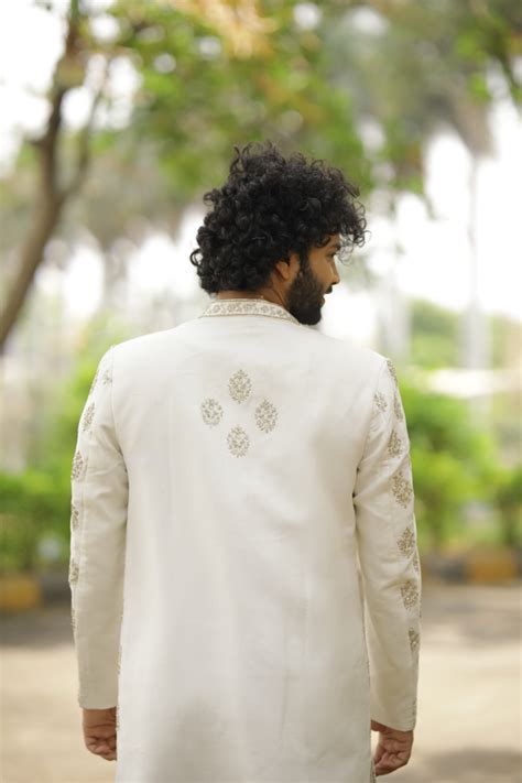 Iysian Silver — White Silver Silk Sherwani | HILO DESIGN
