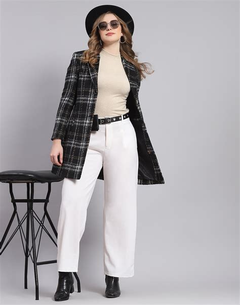 Buy Women Black Check Lapel Collar Full Sleeve Coat Online in India ...