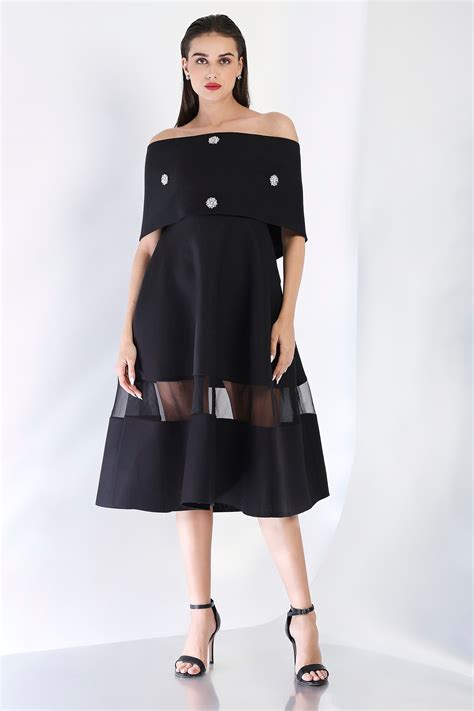 Alanna + Silver Studded Wrap Ozeqo Fit and Flare Midi Dress