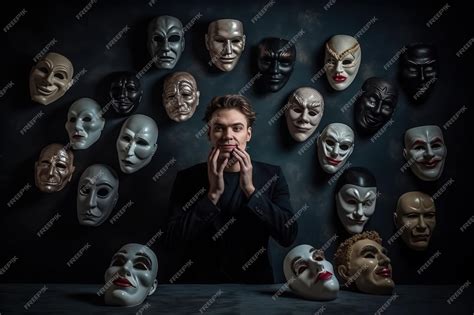 Premium Photo | Fake emotion play a role concept Character holds masks ...