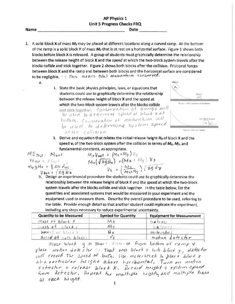 AP Physics 1 Unit 5 Progress Checks: FRQ Answers and Experimental ...