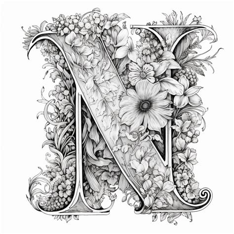 Premium Photo | A drawing of a letter n with flowers and vines generative ai