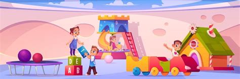 Baner z dziećmi na placu zabaw w przedszkolu banner | Darmowy wektor