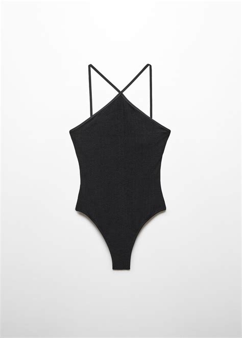 MANGO Halter Neck Swimsuit in Black | endource