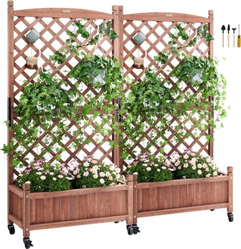 VEVOR 2PCS Raised Garden Bed with Trellis, 60"x13"x61.4" Outdoor Raised ...