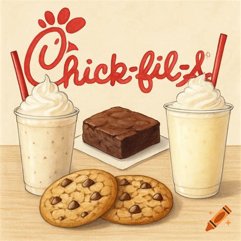 Illustration of Chick-fil-A desserts: milkshakes, brownie, cookies ...