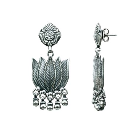 Pure Silver Tribal Lotus Earring – Joharcart