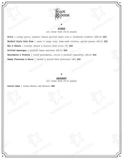 Menu at Root & Bone restaurant, South Miami