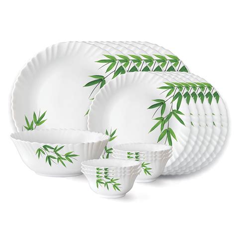 Larah by Borosil Bamboo Leaves Fluted Series Opalware Dinner Set | 27 ...