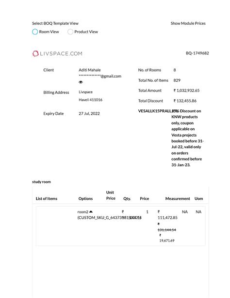 Modular & Services Quotation - BQ- No. of Rooms 8 Total No. of Items ...