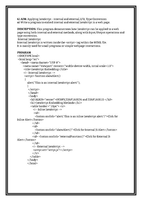 EXP6 - JavaScript Internal & External Methods with Type Conversion ...