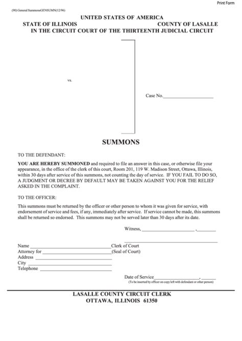 Fillable Form 90 - Summons - Lasalle County Circuit Clerk printable pdf ...