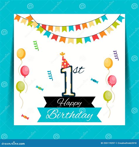 Happy First Birthday Greeting Card Design Stock Vector - Illustration ...