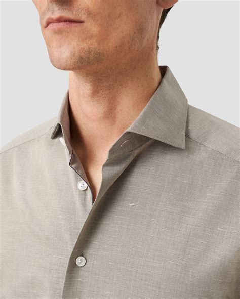 Dark Green Wrinkle Free Cotton Linen Shirt - Eton