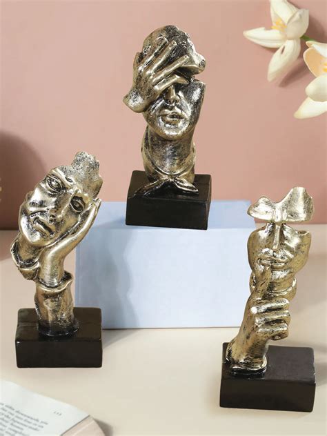 Buy | Silver-Toned & Brown 3 Pieces Human Face Figurine Showpieces ...