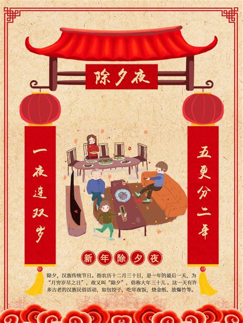 除夕新年习俗年夜饭春节海报,源文件,PSD分层素材,免费下载 - 绘艺素材网