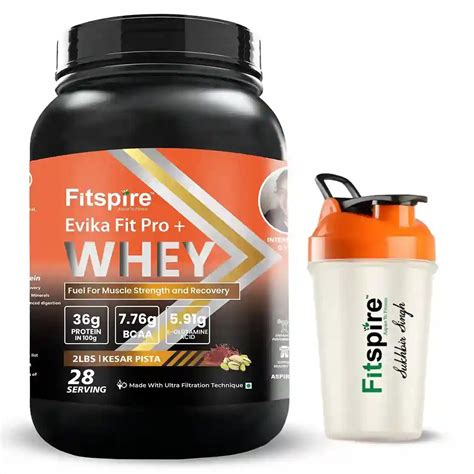 Fitspire Evika Fit Pro Plus Whey Protein with Shaker 2 Lbs, Kesar Pista