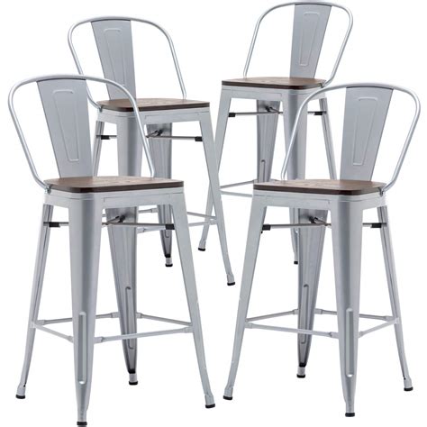 Buy AKLAUS Metal Bar Stools Set of 4 Counter Height Stools with Backs ...