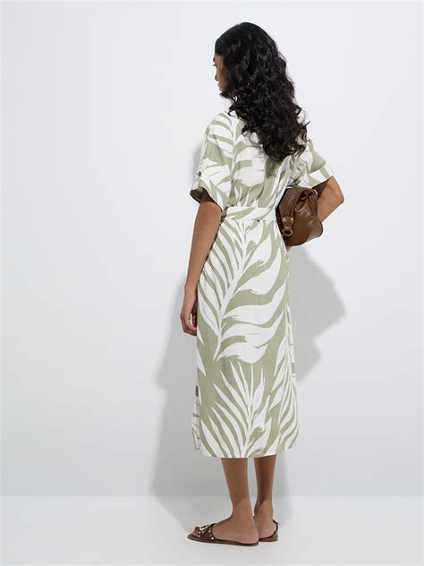 Buy LOV Sage Leaf Design Shirt Dress with Belt from Westside